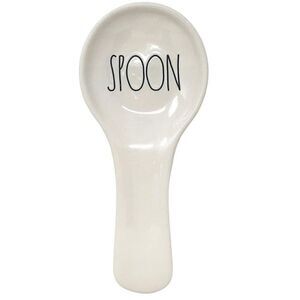 NWT Rae Dunn Gorgeous White off Ceramic “SPOON” Rest with black letters Minimali
